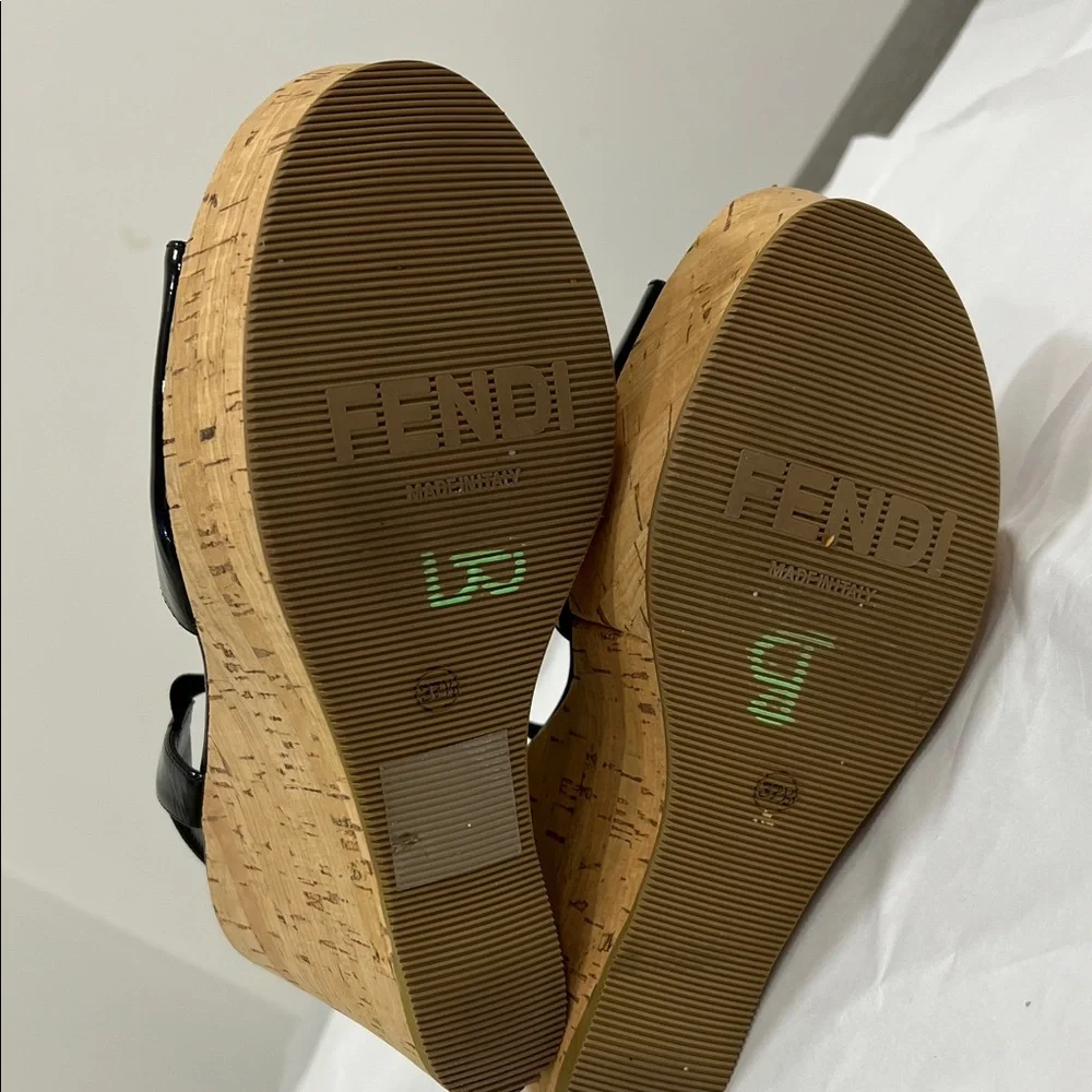 Fendi Black Patent Leather Wedges